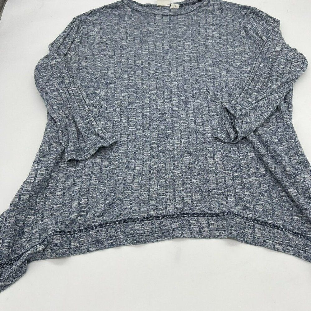 Chicos Ribbed Tunic Shark Bite Hem Blue Size 3/XL
